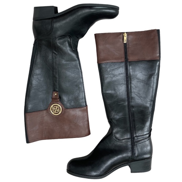 Wide Calf Boots Liz Claiborne Tilia Black Brown Riding Boots Size 9 1/2 W - Picture 16 of 16